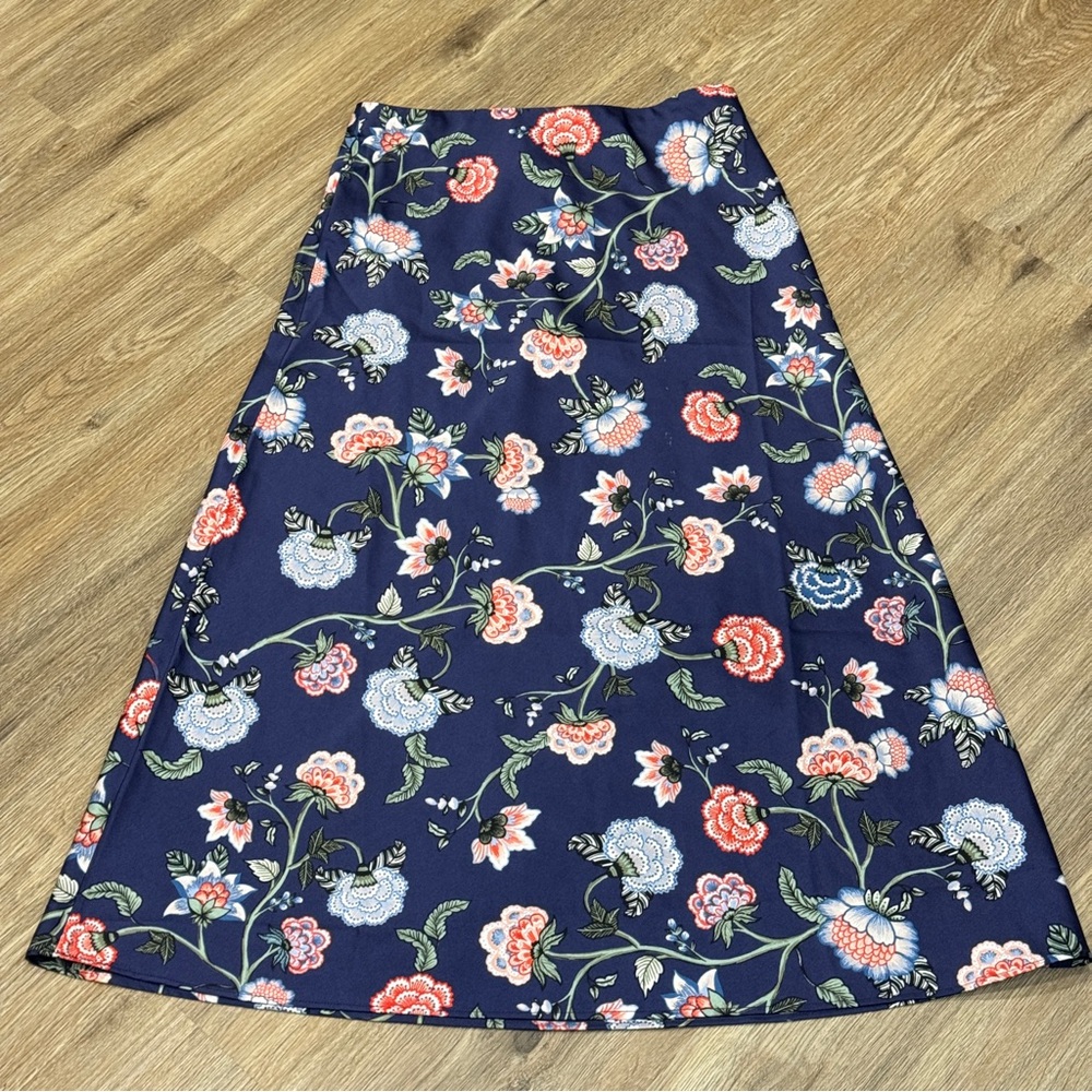 LOFT Navy Floral A-Line Skirt